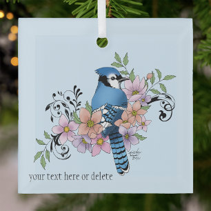 Blue Jay Spring Blumen Ornament Aus Glas