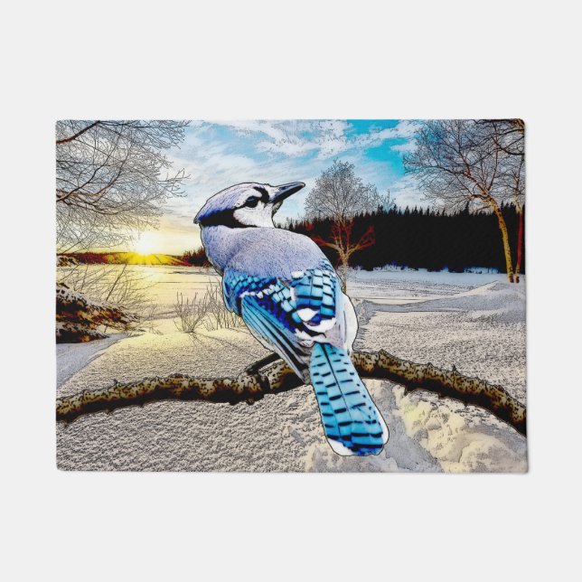Blue Jay Sunrise Fußmatte (Vorderseite)