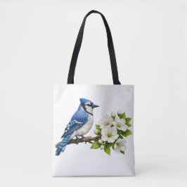 Blue Jay with White Blossoms Tasche