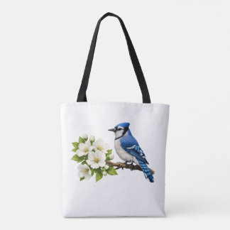 Blue Jay with White Blossoms Tasche