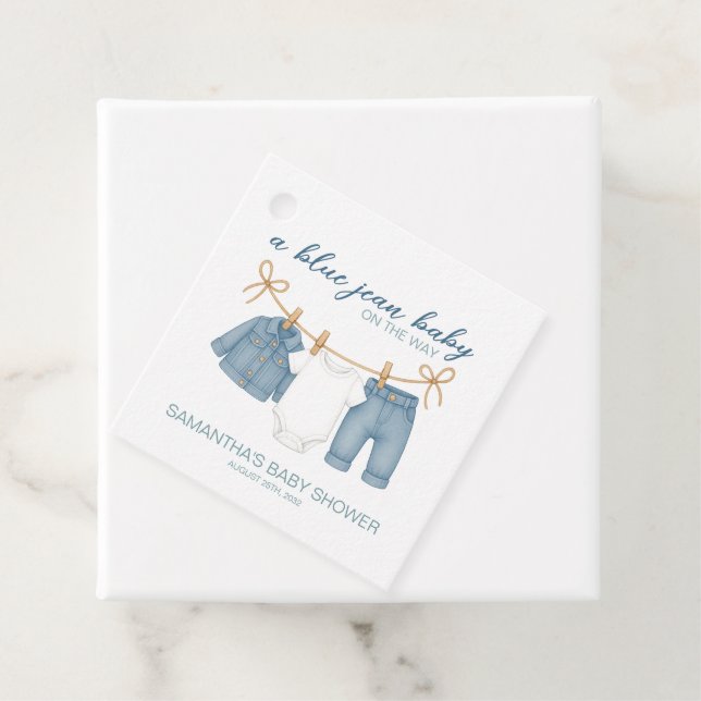 Blue Jean Baby auf dem Weg Baby Dusche Geschenkanhänger (Beispiel)