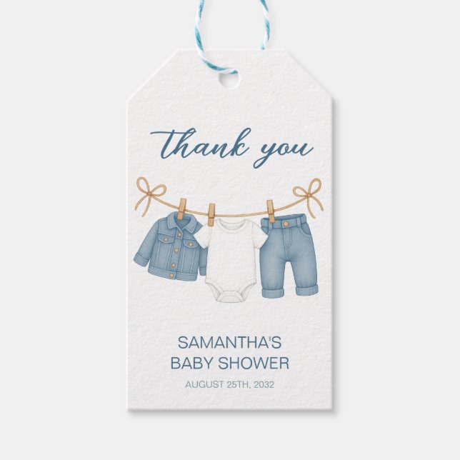 Blue Jean Baby auf dem Weg Baby Dusche Geschenkanhänger (Vorderseite)