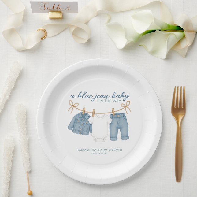 Blue Jean Baby auf dem Weg Baby Dusche Pappteller (Hochzeit)