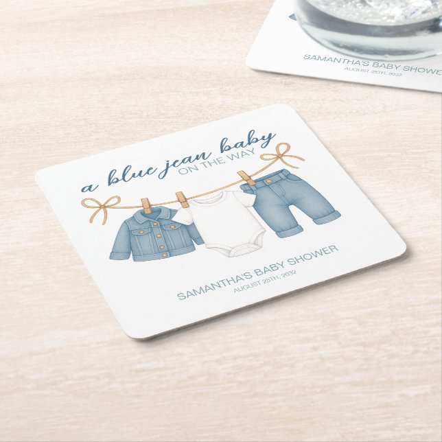 Blue Jean Baby auf dem Weg Baby Dusche Rechteckiger Pappuntersetzer (angewinkelt)