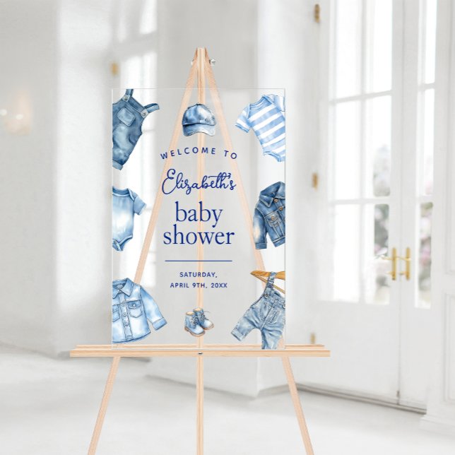 Blue Jean Baby Denim Baby shower à thème Bienvenue (Blue Jean Baby Denim Themed Baby Shower Welcome Acrylic Sign)