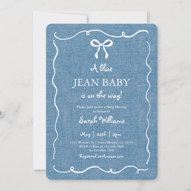 Blue Jean Baby Denim Baby Shower Boy Einladung (Vorderseite)