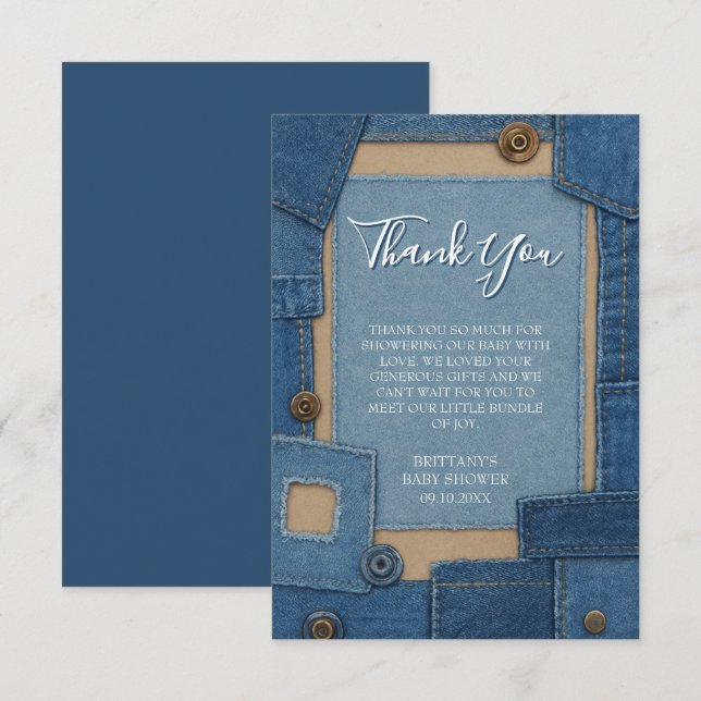 Blue Jean Baby Denim Baby Shower Dankeskarte (Vorne/Hinten)