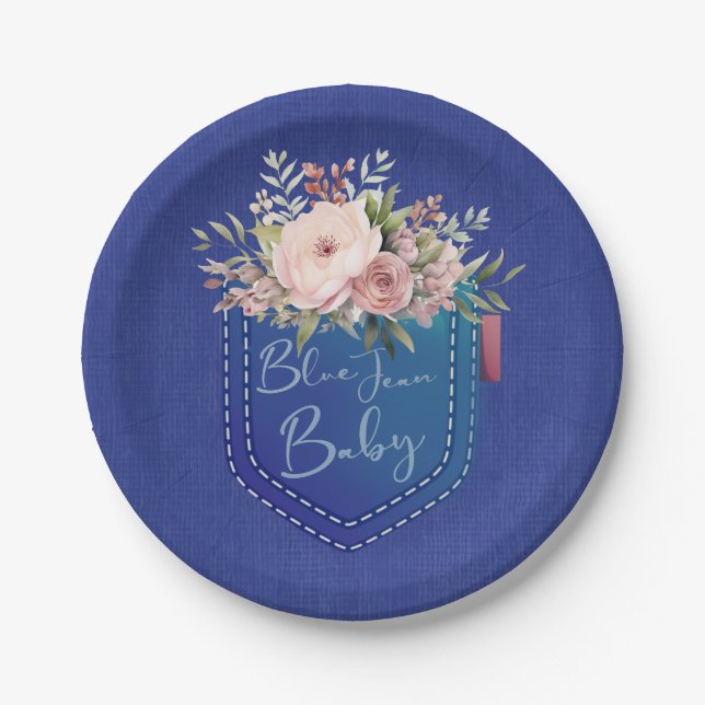Blue Jean Baby Denim Shower Pappteller (Vorderseite)