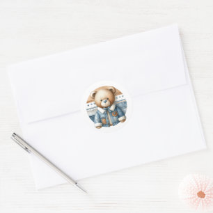 Blue Jean Baby Denim Teddy Bear Baby Shower Runder Aufkleber