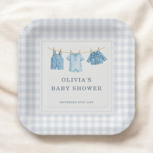 Blue Jean Baby Gingham Baby Shower Party Pappteller