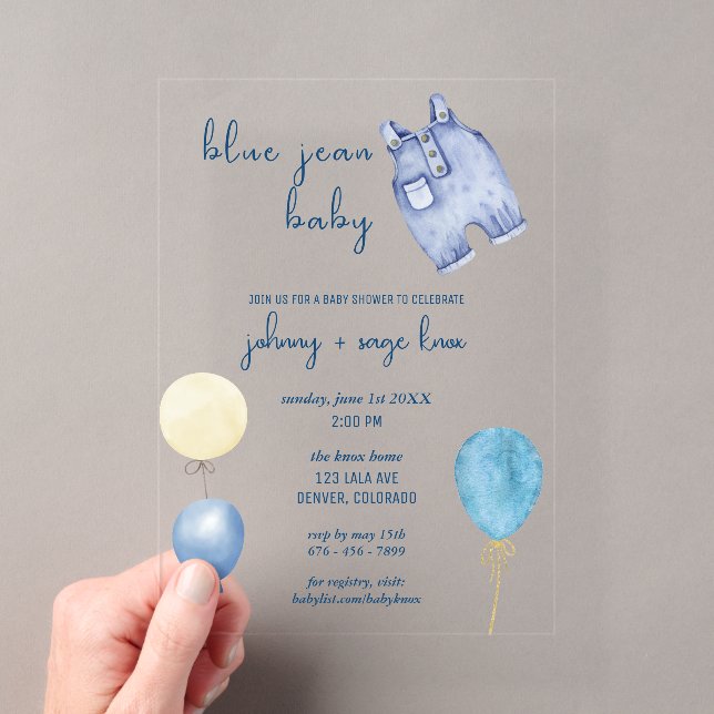 Blue Jean Baby | Moderne Babydusche | Ballons Acryleinladungen (Insitu (Handheld))