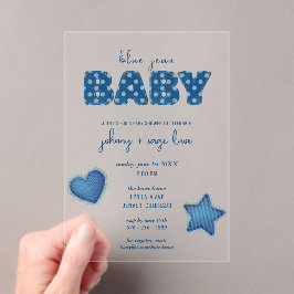 Blue Jean Baby | Moderne Babydusche | Patchwork Acryleinladungen