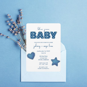 Blue Jean Baby   Moderne Babydusche   Patchwork Einladung