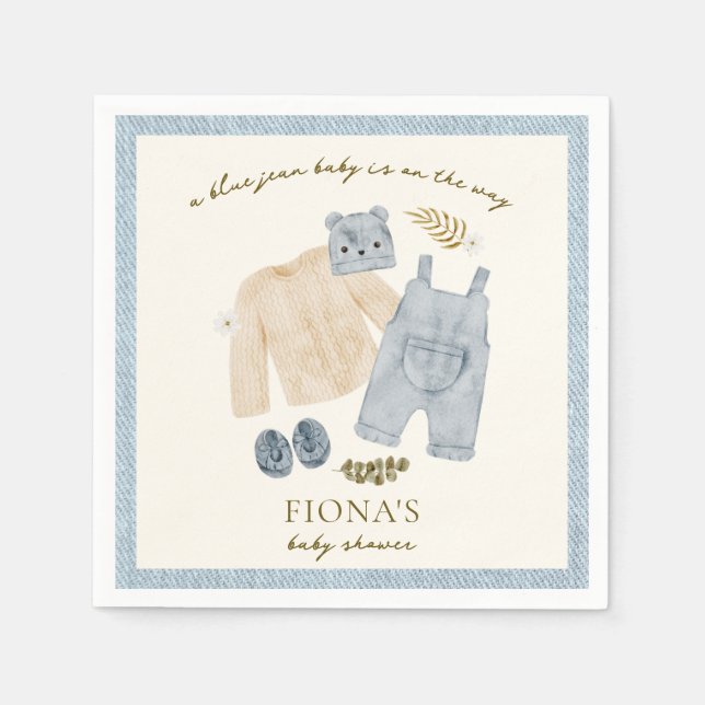 Blue Jean Baby Shower Denim Boy Clothes Serviette (Vorderseite)