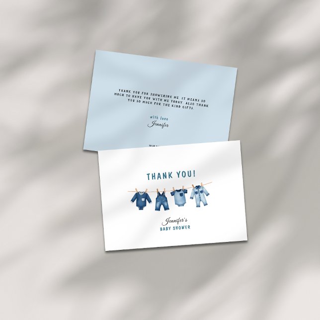 Blue Jean Baby Shower - Denim Theme Dankeskarte (A blue jean baby shower thank you card)