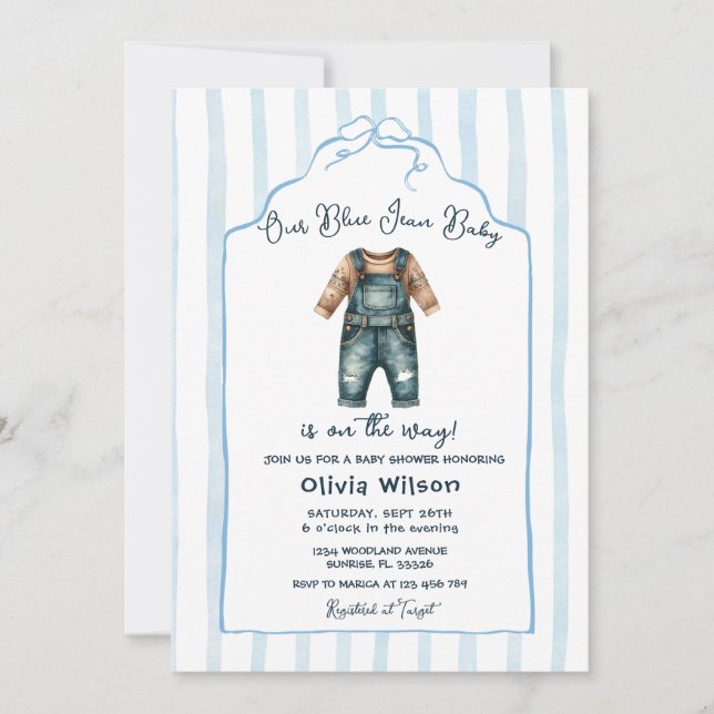 Blue Jean Baby Shower Einladung (Vorderseite)
