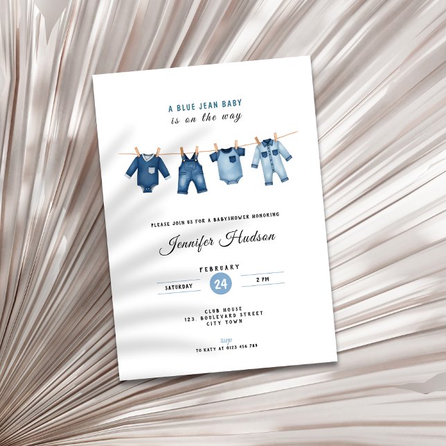 Blue Jean Baby Shower Invitation - Denim Theme Einladung (A blue jean baby shower invitation)