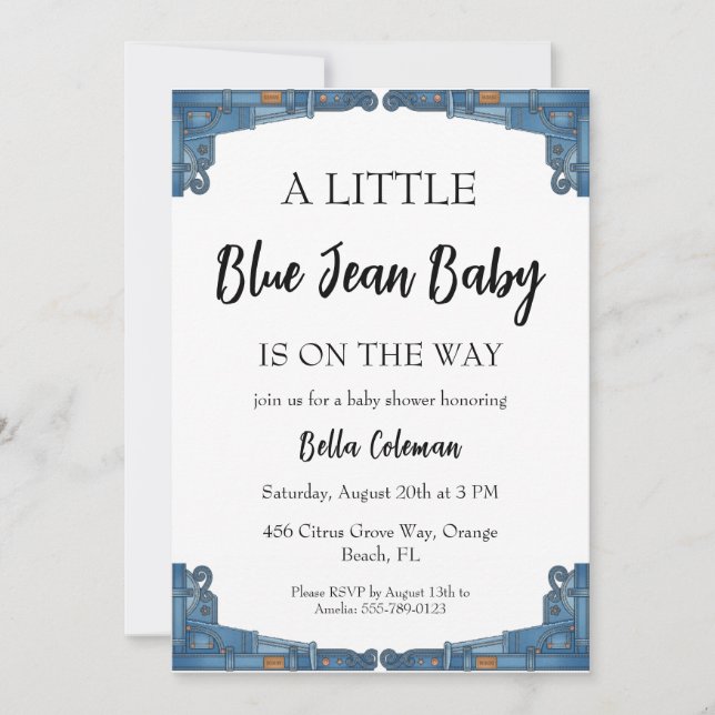 blue jean baby shower invitations einladung (Vorderseite)