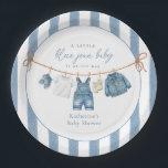 Blue Jean Baby Shower Paper Plate Pappteller<br><div class="desc">Celebrate the joyous arrival of your little boy with our "Blue Jean Baby" baby shower paper plates. This charming disposable plate features soft denim details like cute baby clothes and trendy stripes as background.</div>