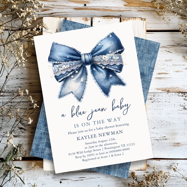 Blue Jean Bow Baby Shower Einladung (Von Creator hochgeladen)