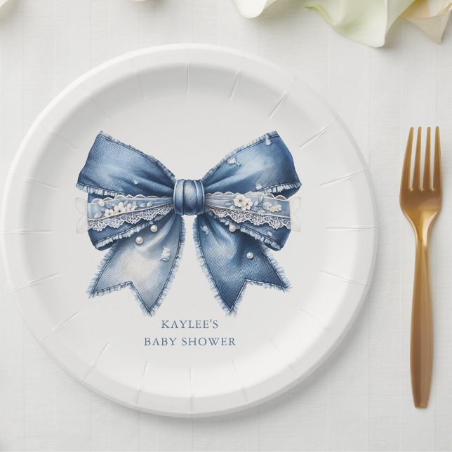 Blue Jean Bow Baby Shower Pappteller (Von Creator hochgeladen)