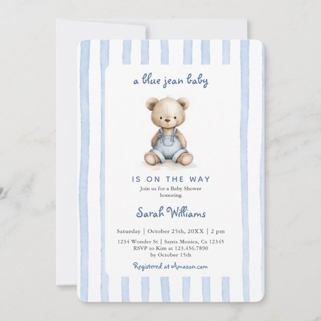 Blue Jean Boy Baby Shower Einladung (Vorderseite)