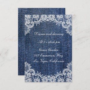 Blue Jean Denim and Lace Wedding Card
