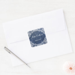 Blue Jean Denim and Lace Wedding Siegel Quadratischer Aufkleber