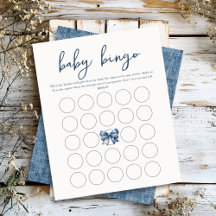 Blue Jean Denim Bow Baby Bingo Game Sheets