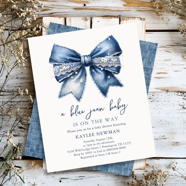 Blue Jean Denim Bow Baby Shower Einladung (Von Creator hochgeladen)