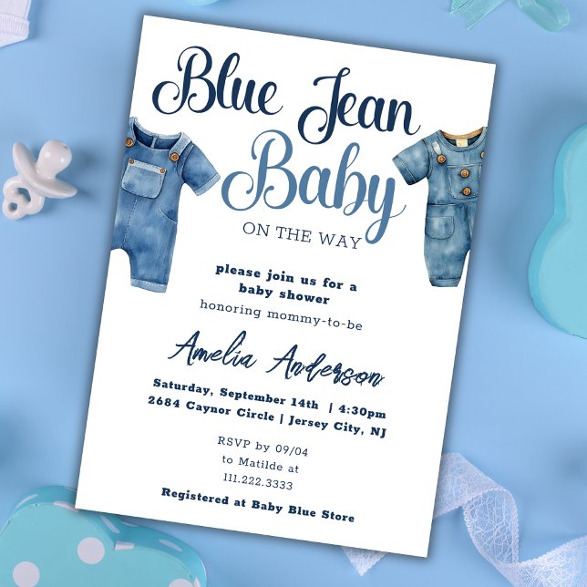 Blue Jean Denim Boy Baby Shower Einladung (Von Creator hochgeladen)