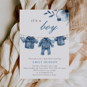 Blue Jean Denim Clothes Boy Baby Shower Einladung