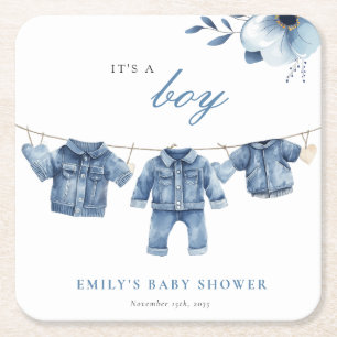 Blue Jean Denim Clothes Boy Baby Shower Rechteckiger Pappuntersetzer