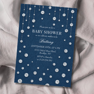 Blue Jean Denim Diamonds Baby Dusche Einladung