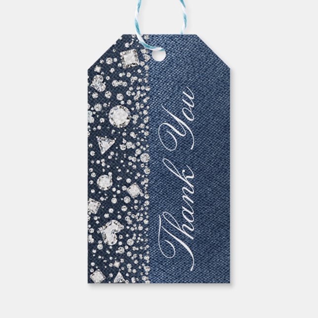 Blue Jean Denim & Diamonds Bling Diamond Glam Geschenkanhänger (Rückseite)