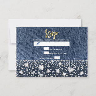 Blue Jean Denim & Diamonds Bling Diamond RSVP Karte