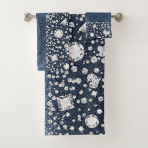 Blue Jean Denim Diamonds Glam Trendy Diamond Bling