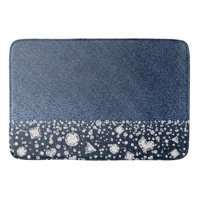 Blue Jean Denim Diamonds Glam Trendy Diamond Bling Badematte (Vorderseite)