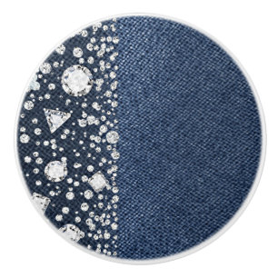 Blue Jean Denim Diamonds Glam Trendy Diamond Bling Keramikknauf