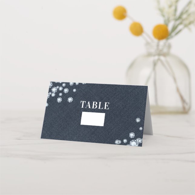 Blue Jean Denim & Diamonds Tischnummer Sitzplatine Platzkarte (Vorderseite)