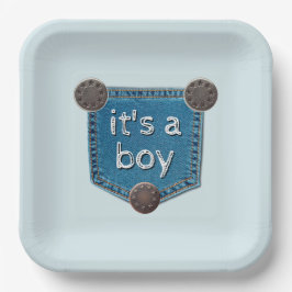Blue Jean Denim Es ist eine Boy Baby Dusche Pappteller