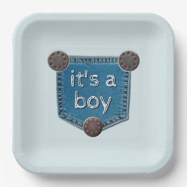 Blue Jean Denim Es ist eine Boy Baby Dusche Pappteller (Vorderseite)