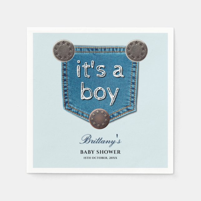 Blue Jean Denim Es ist eine Boy Baby Dusche Serviette (Vorderseite)