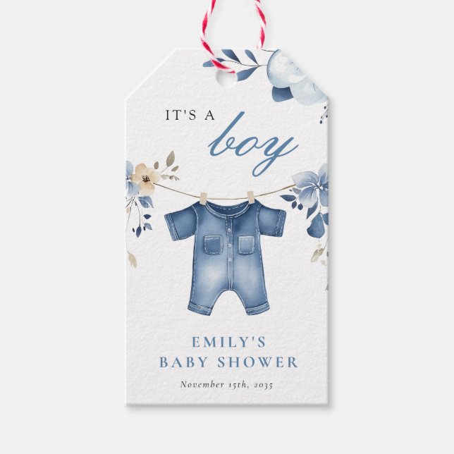 Blue Jean Denim Sweet Boy Baby Shower Geschenkanhänger (Vorderseite)