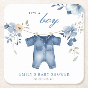 Blue Jean Denim Sweet Boy Baby Shower Rechteckiger Pappuntersetzer