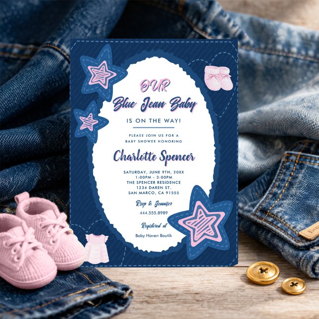 Blue Jean Denim Theme Baby Shower  Einladung (Von Creator hochgeladen)
