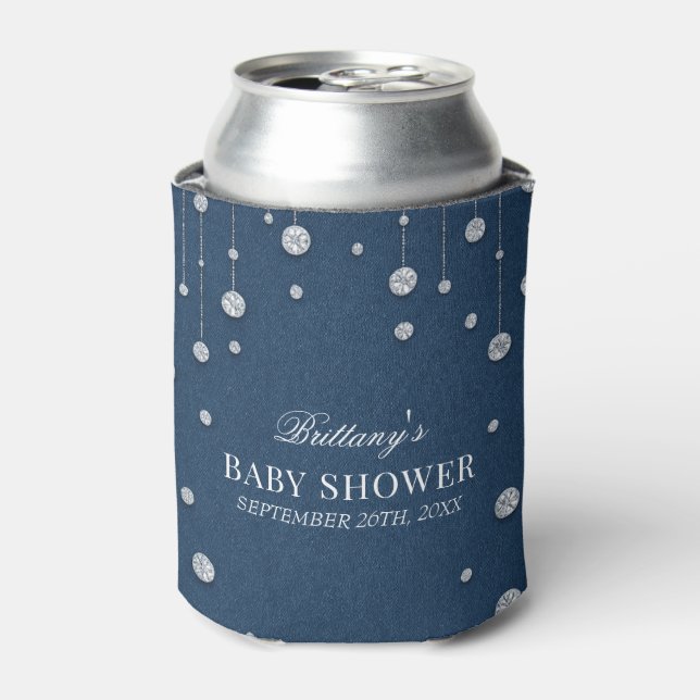 Blue Jean Denim und Diamond Baby Shower Dosenkühler (Kanne Vorderseite)
