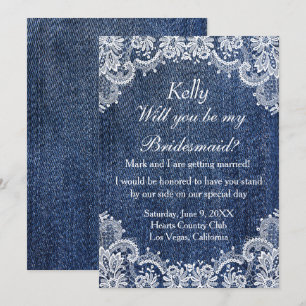 Blue Jean Denim und Lace Bridesmaid Einladung