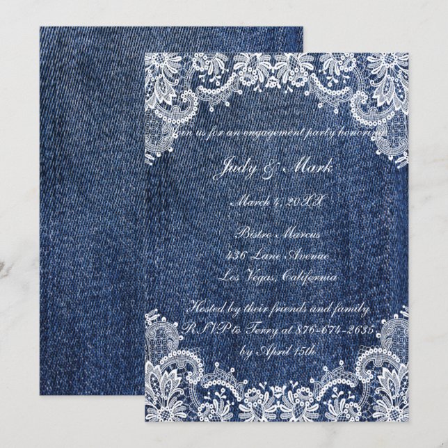 Blue Jean Denim und Lace Engagement Party Einladung (Vorne/Hinten)