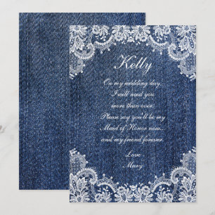 Blue Jean Denim und Lace Trauzeugin Einladung